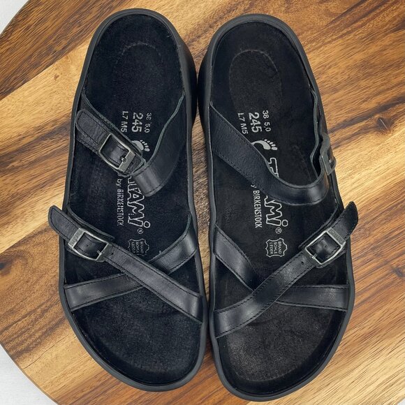 Tatami Birkenstock Womens 7 / 38 Narrow Black Leather Strappy Slip On Sandals - Picture 8 of 10
